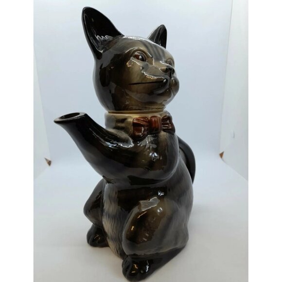 VINTAGE "FOOT" TONY WOOD STUDIO GREY/BLACK TABBY CAT TEA POT EUC - Picture 6 of 12